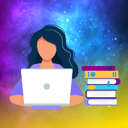 illustration of girl studying on laptop