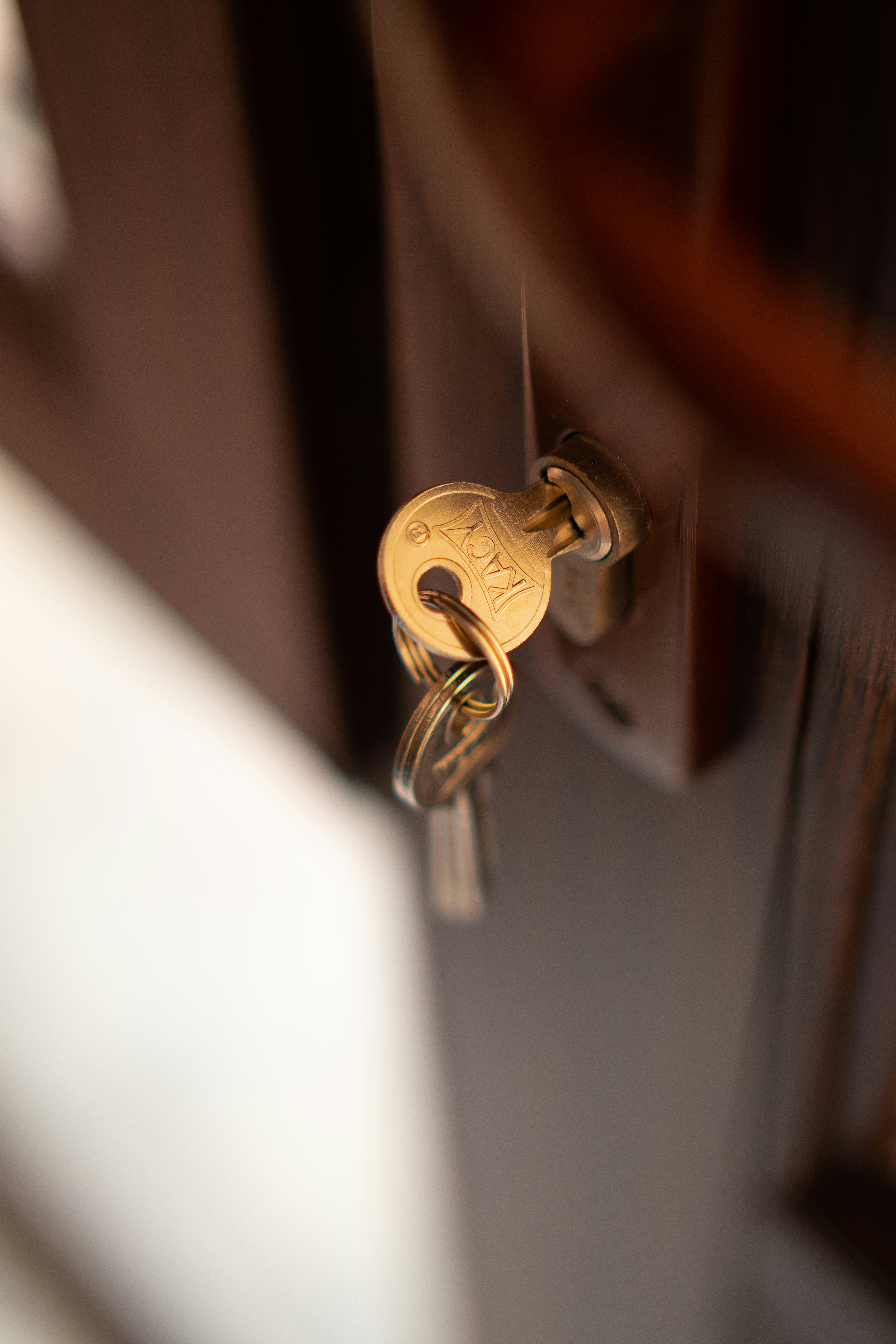 Bunch of keys in the lock of a door